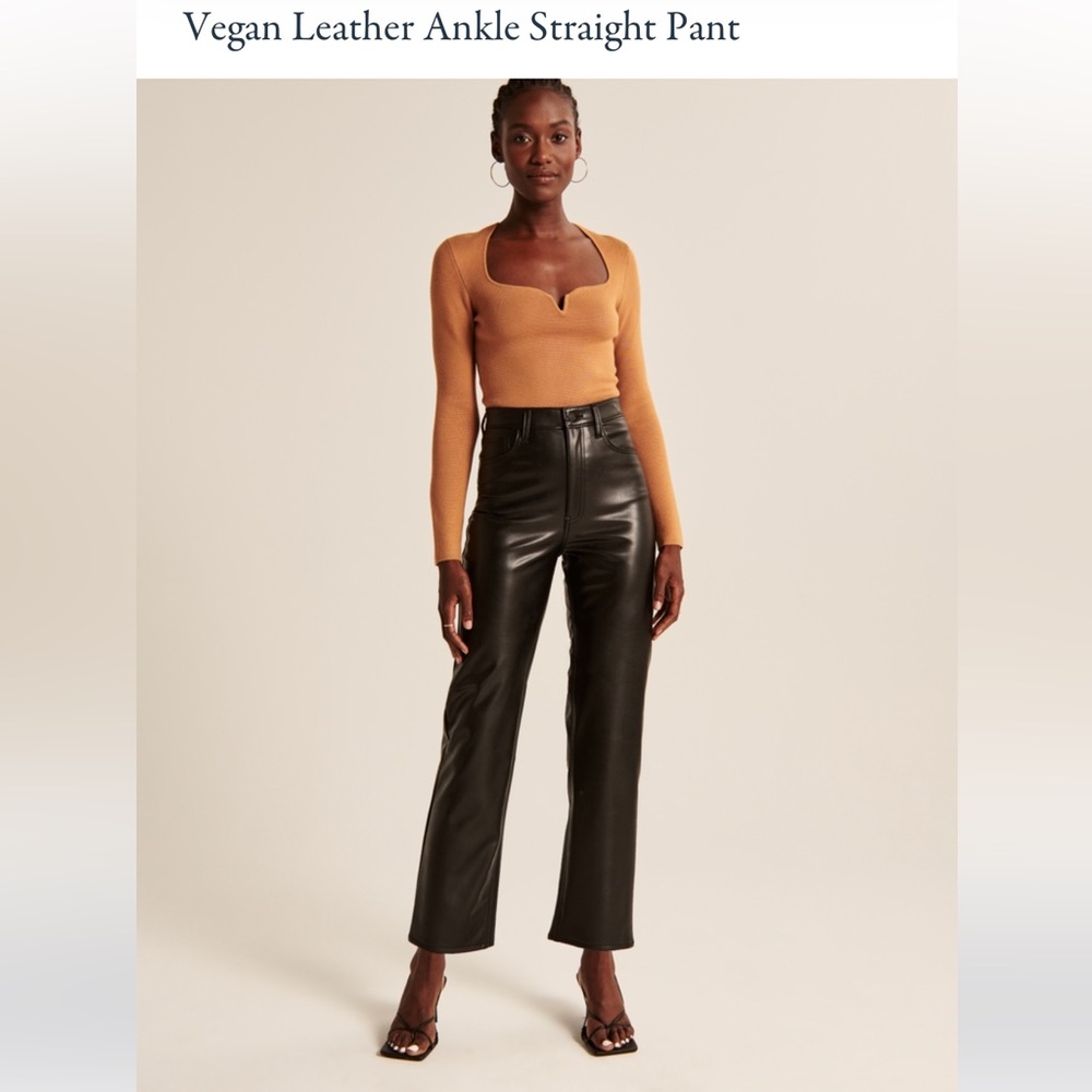 Abercrombie & Fitch Vegan Leather Ankle Straight Pant -Black